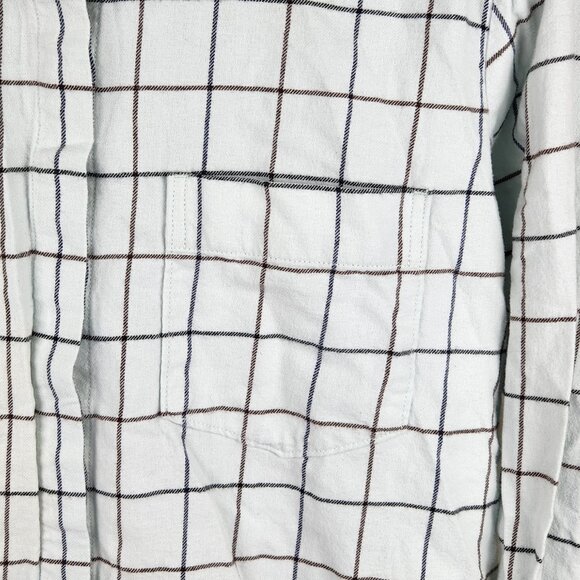 Everlane Windowpane Ruffle Neck Boxy Flannel Button Up Shirt Mint Blue sz S - Picture 5 of 10